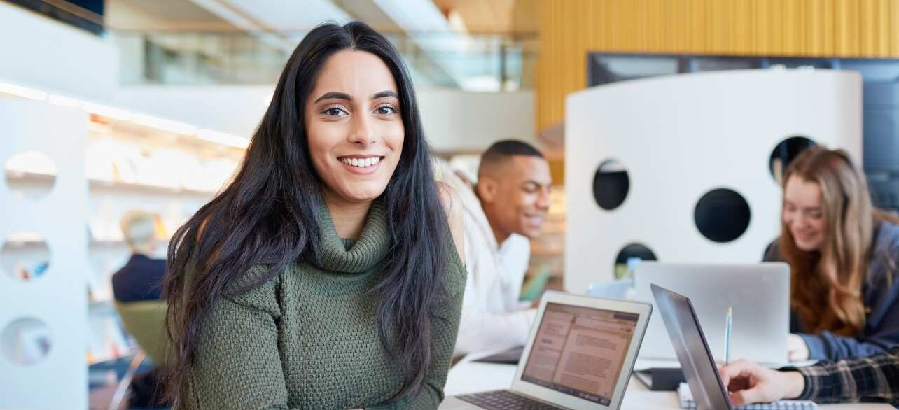 students in library