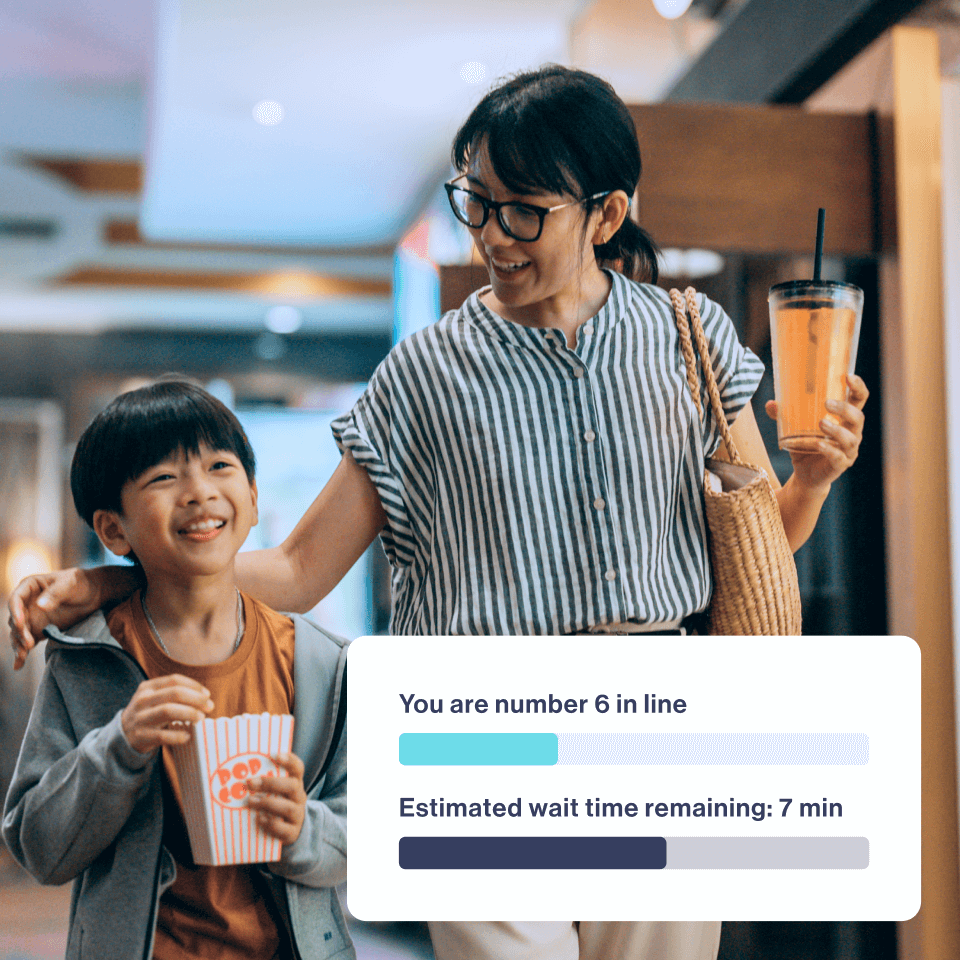 Mother and son at theatres and queue wait times