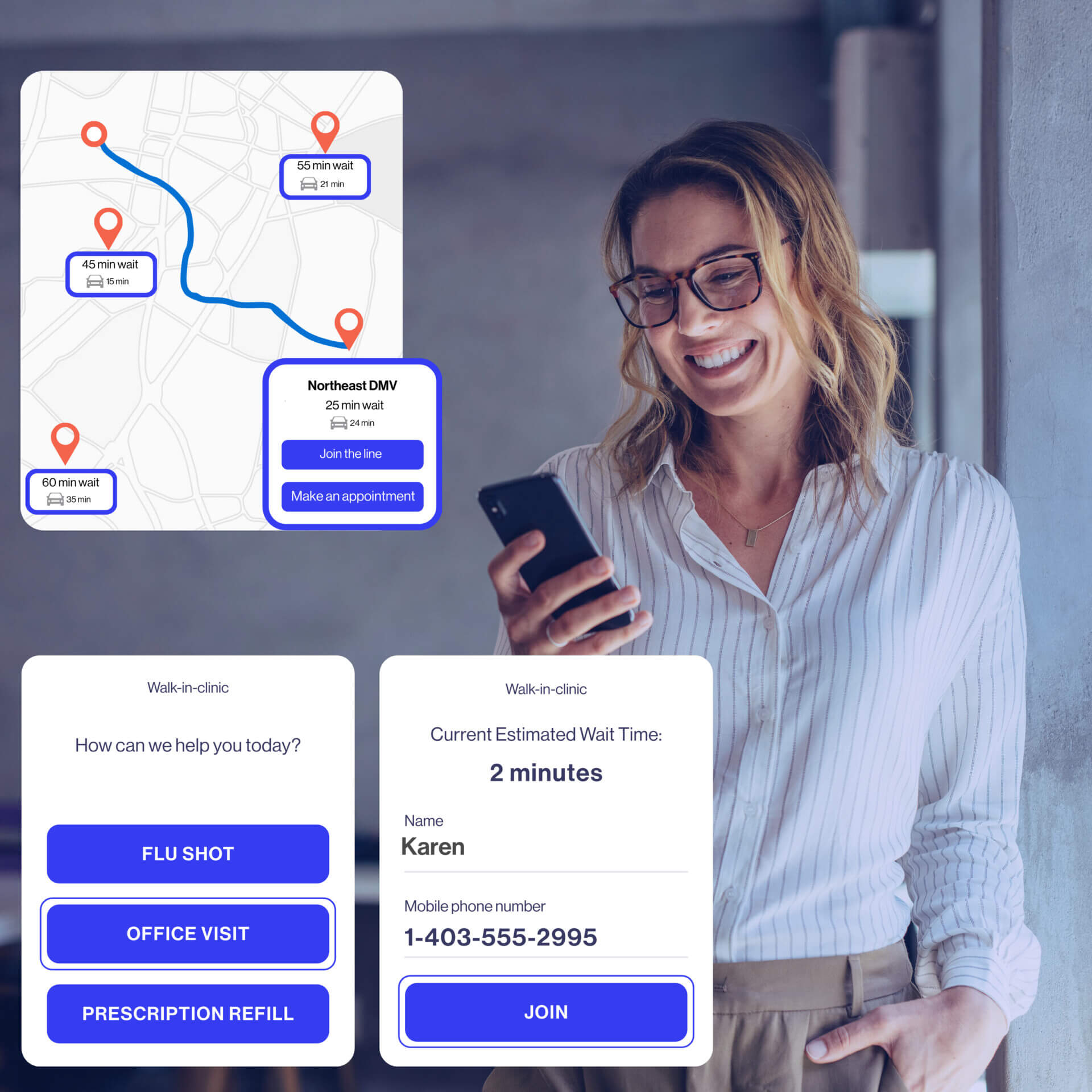 Lady booking appointment with service locator map
