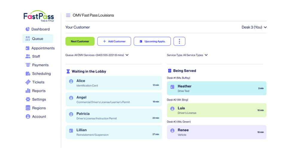WaitWell dashboard OMV Fastpass